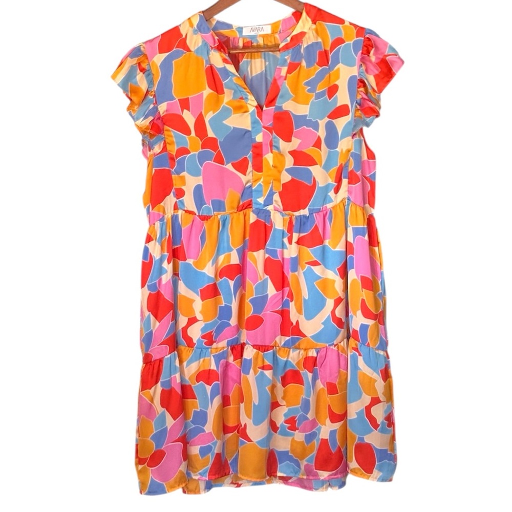 AVARA Abstract Lotus Flower Satin Dress Size Large
